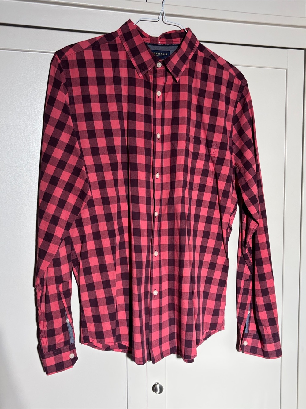 Aeropostale Button-Down light Red & Brown Check Long-Sleeve Shirt